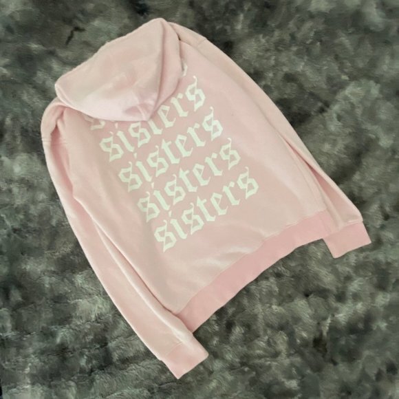 Sisters Apparel Repeating Logo Hoodie - Baby Pink